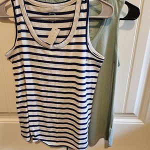 Green Tank and Blue and White Striped Tank-Both Size Small